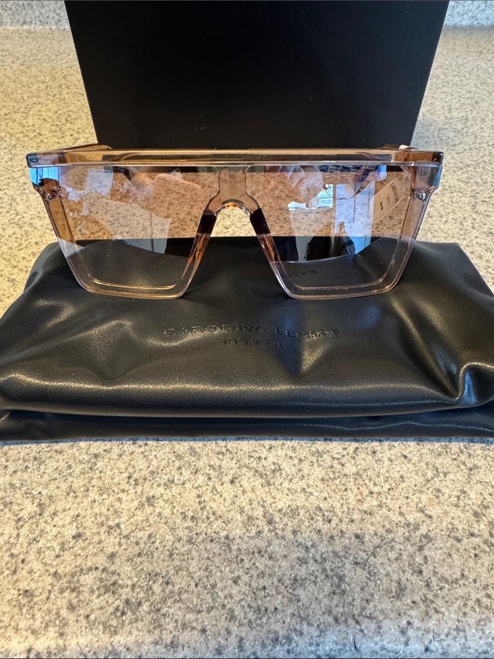 Carolina Lemke Oversized Shield Sunglasses in Light Rose